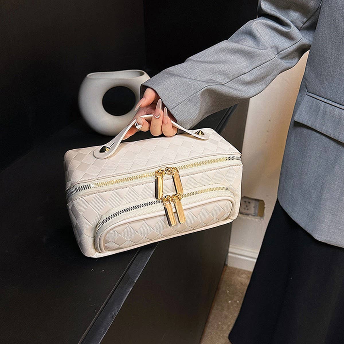 NEW PU LEATHER DIAMOND PATTERN COSMETIC BAG_CWAB4424