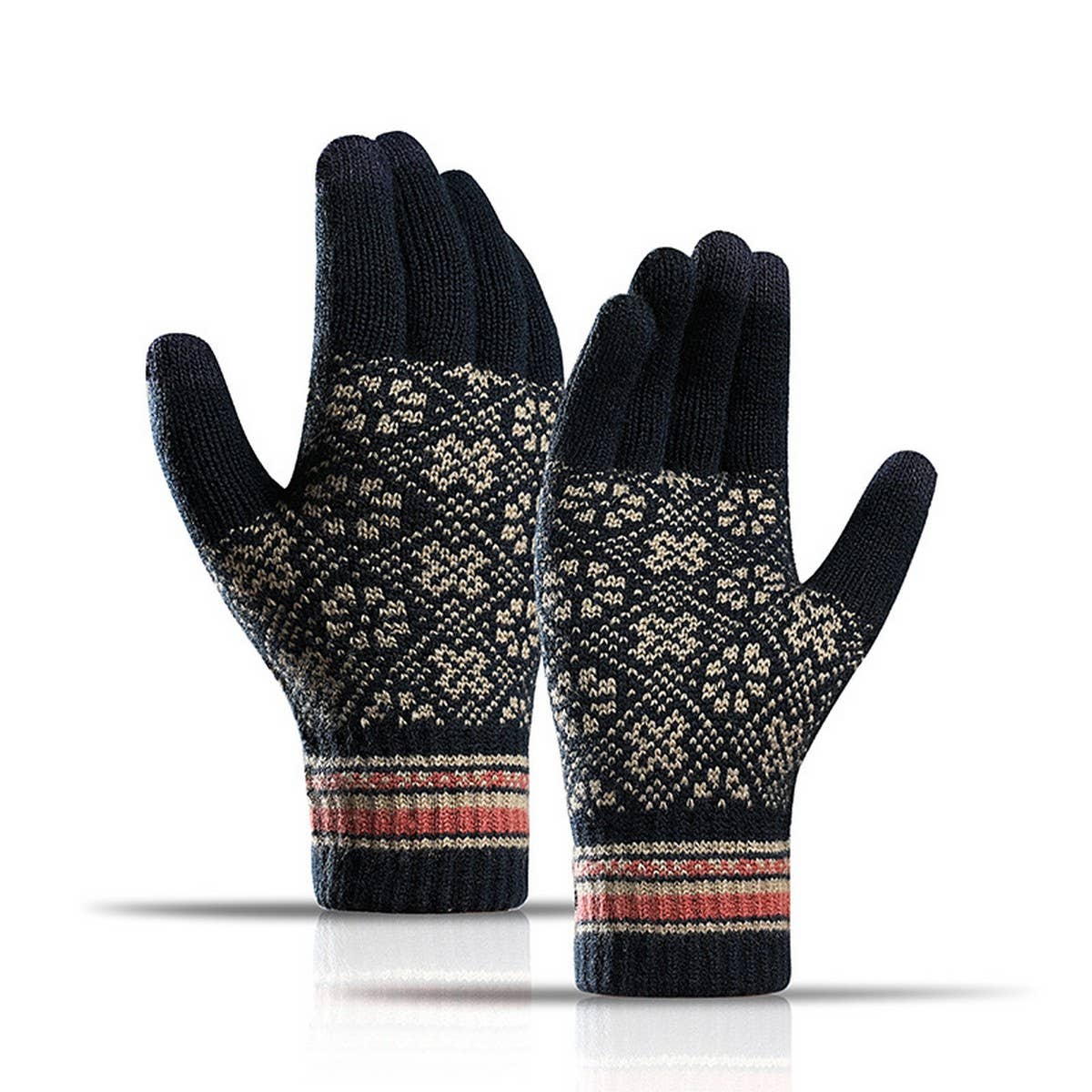 Womens Knit Gloves Jacquard Fleece Touchscreen_Cwmm1486