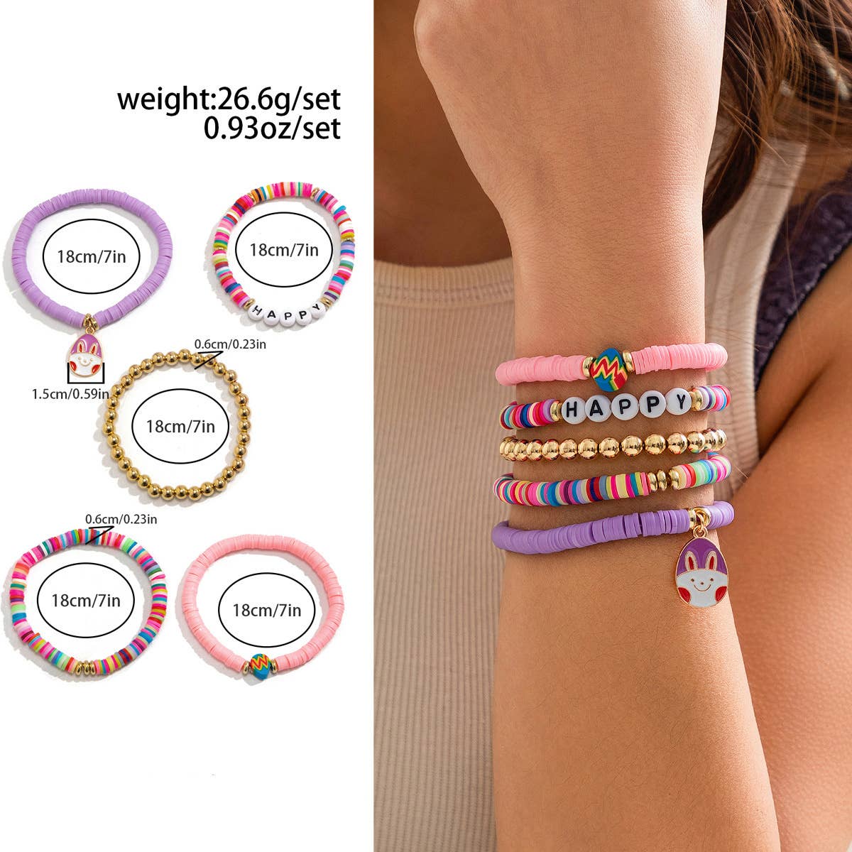 ALPHABET COLORFUL LOVE RABBIT BEADED BRACELET_CWAJE1482