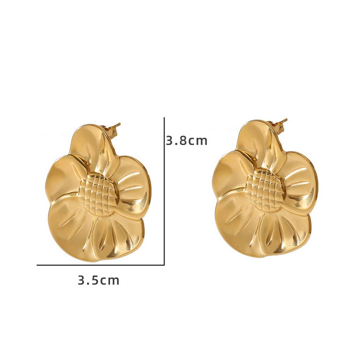 18K GOLD PLATED STEEL SUNFLOWER STATEMENT EARRINGS_CWMM8926