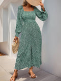 Square Neck Long Sleeve Floral Jumpsuit