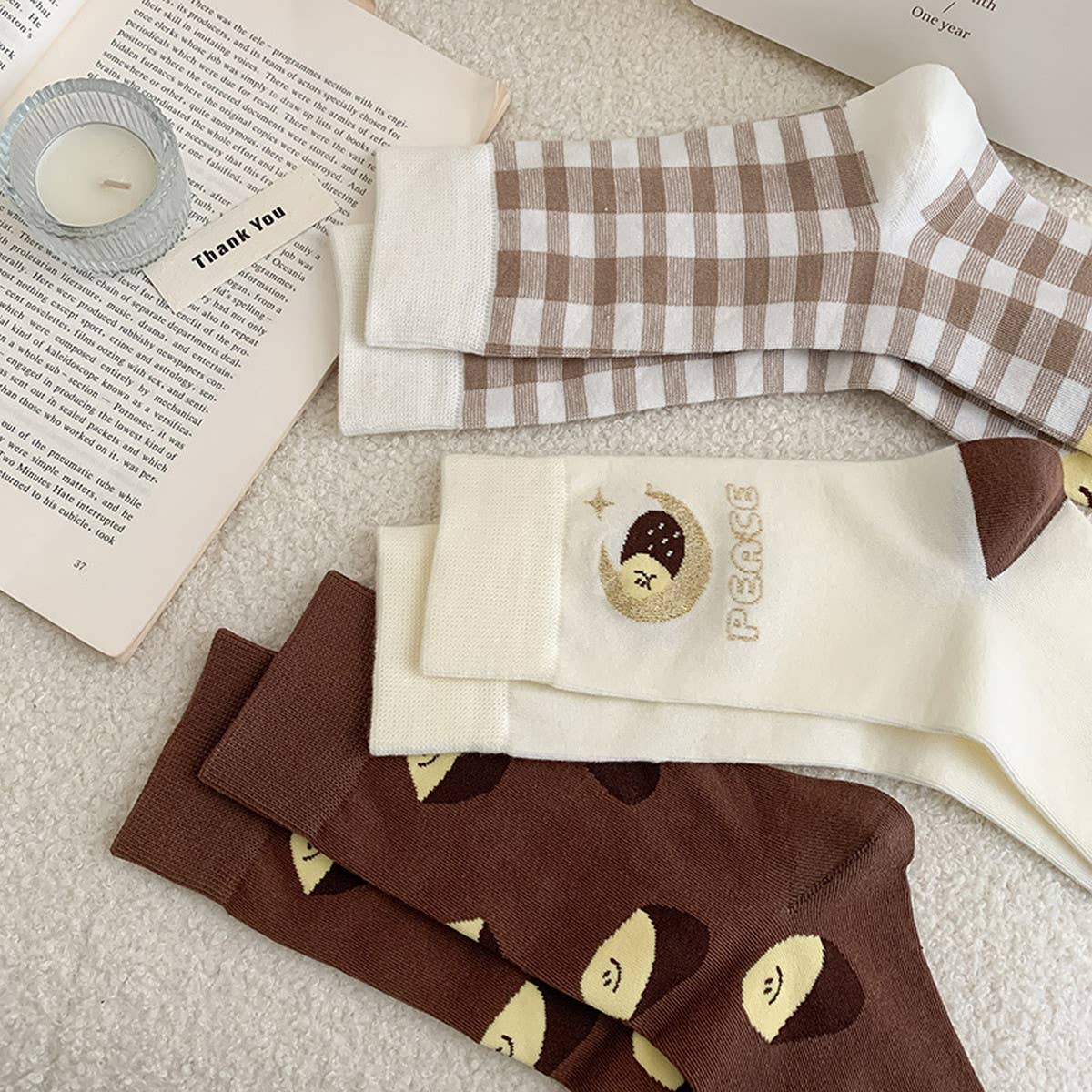 Women Brown Casual Plaid Socks_Cwms0958