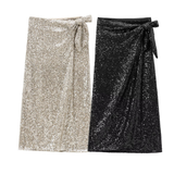 SEQUIN WRAP SKIRT FRENCH CHIC STYLE FOR WOMEN_CWDSD8353