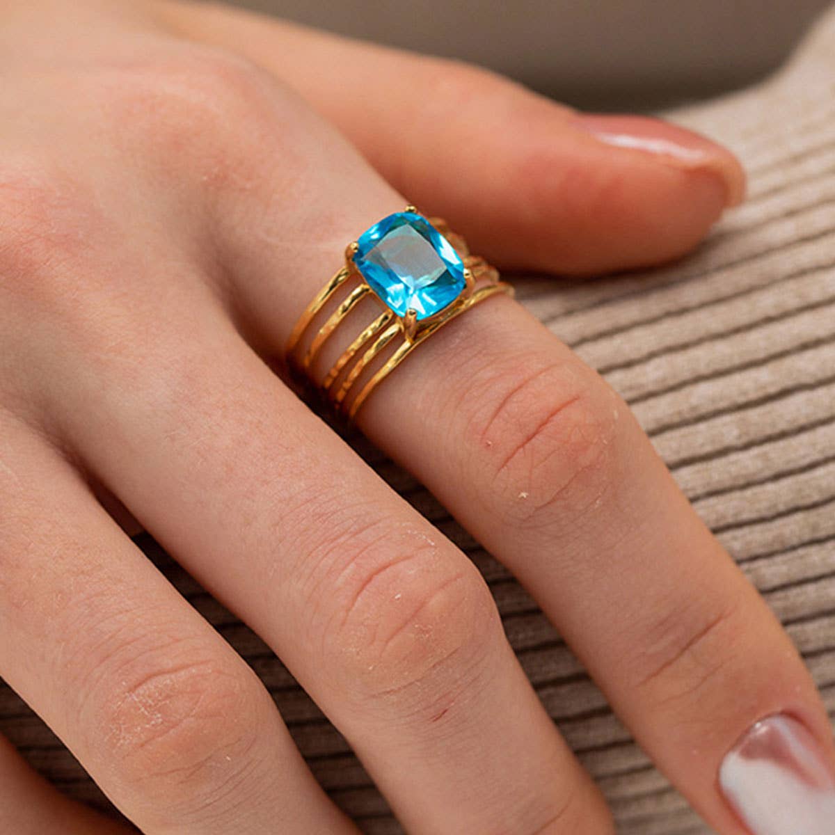 Vintage Lake Blue Rectangular Zircon Rings