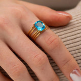 Vintage Lake Blue Rectangular Zircon Rings