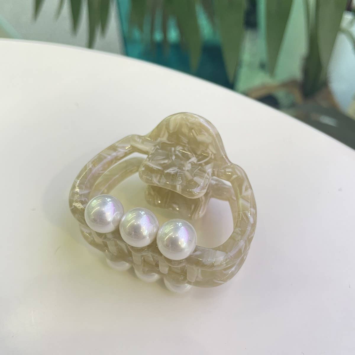 PEARL ACCENT HAIR CLAW THICK SQUARE ELEGANT CLIP_CWASC1600