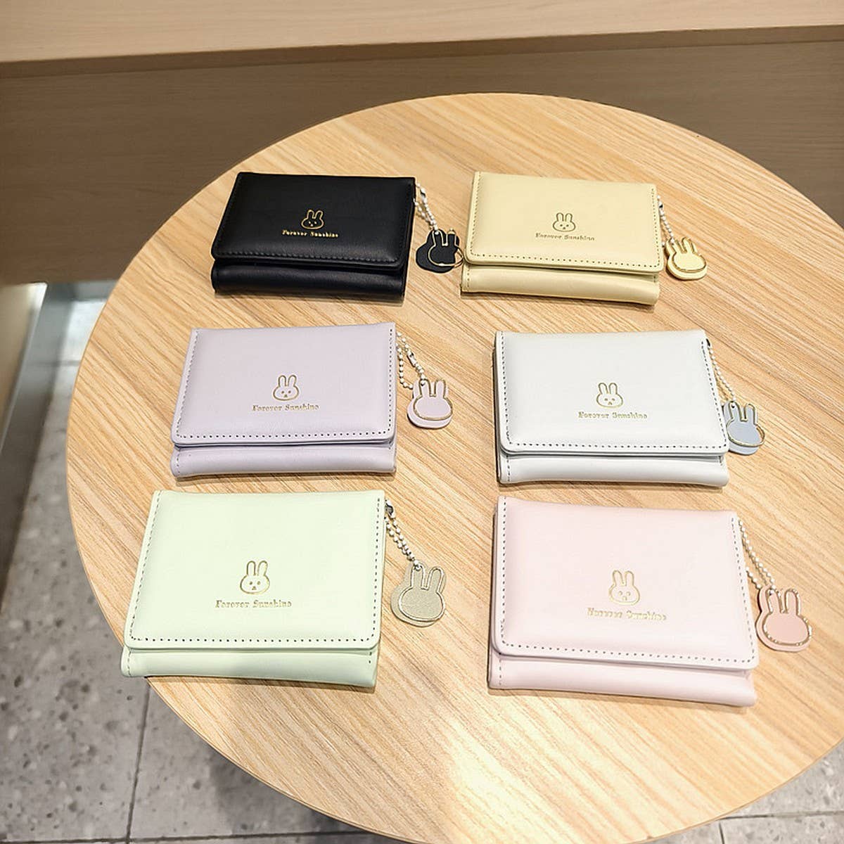 Cute Bunny Print Candy Color Trifold Wallet_Cwab06222