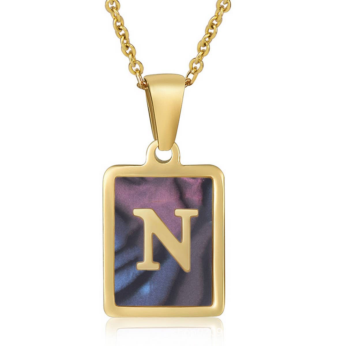 SQUARE SHELL 26 LETTER PENDANT NECKLACE_CWAJE0674