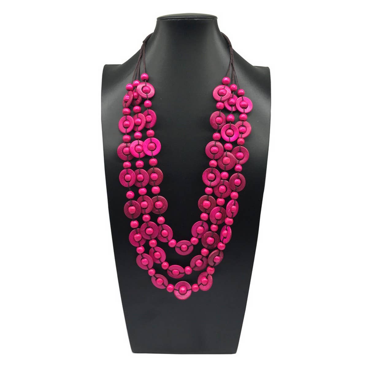 HAND WOVEN COCONUT SHELL WOOD ROUND BEAD NECKLACE_CWMM4555