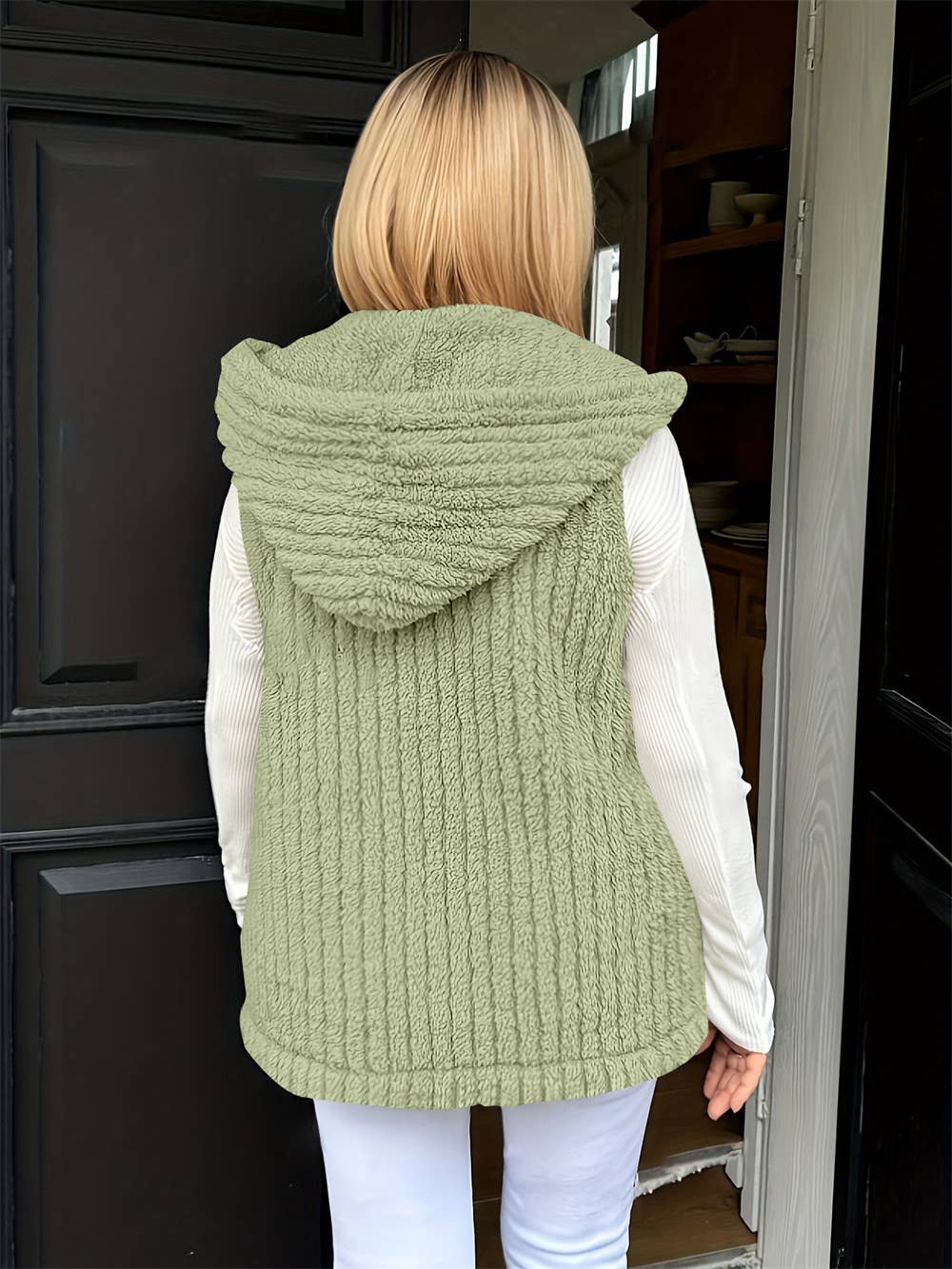 Womens Woolen Hooded Vest Sleeveless Coat