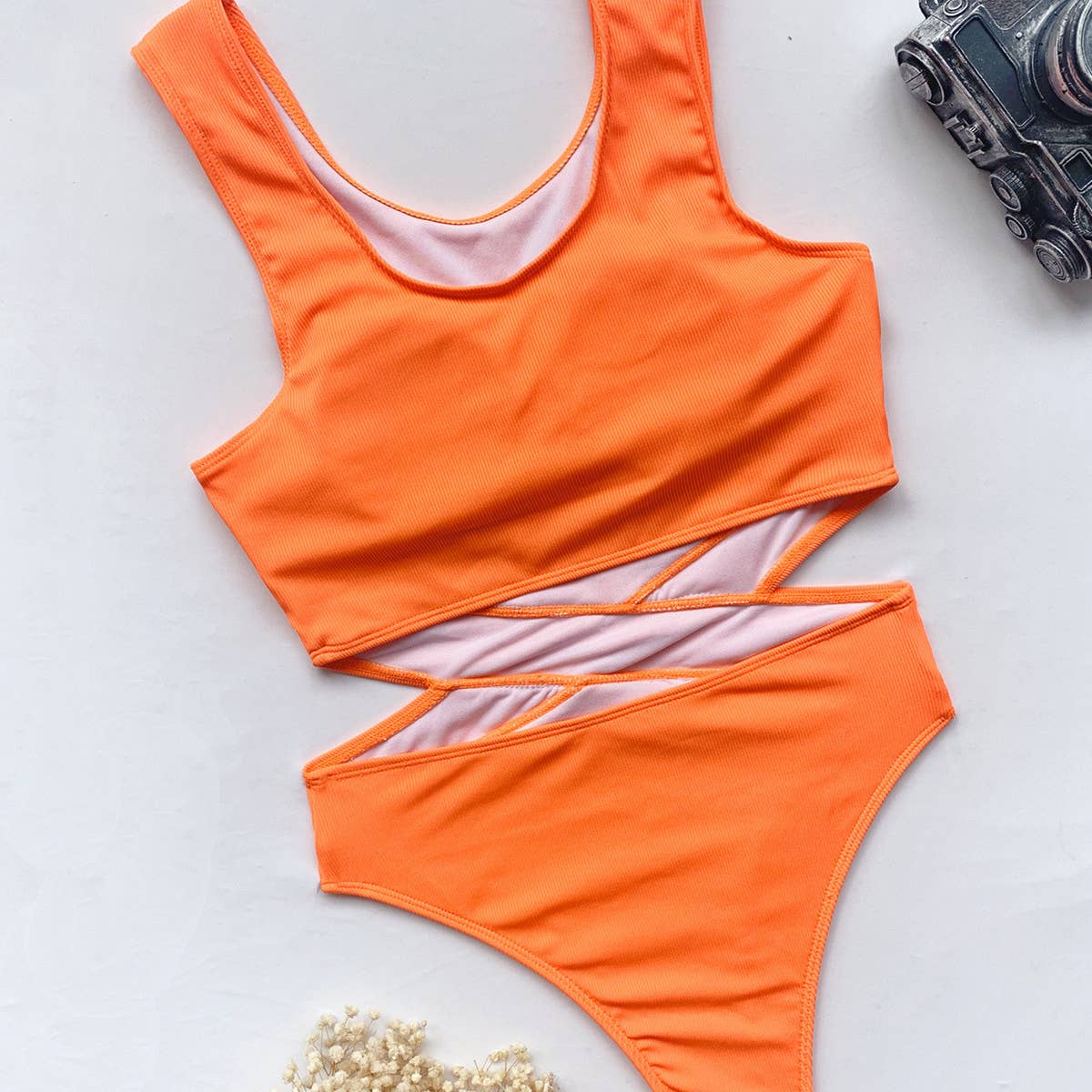 Women Solid Color Slim One-Piece Swimsuit_Cwmw0287