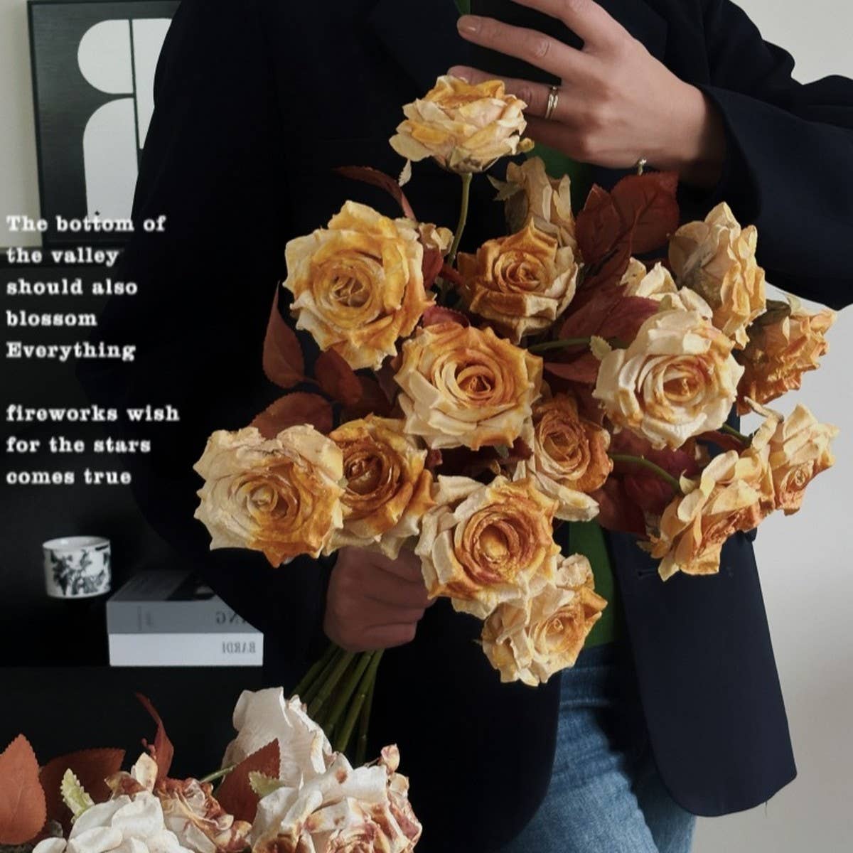 Vintage Faux Wilted Rose Bouquet With Ink Stains_Cwmm6513