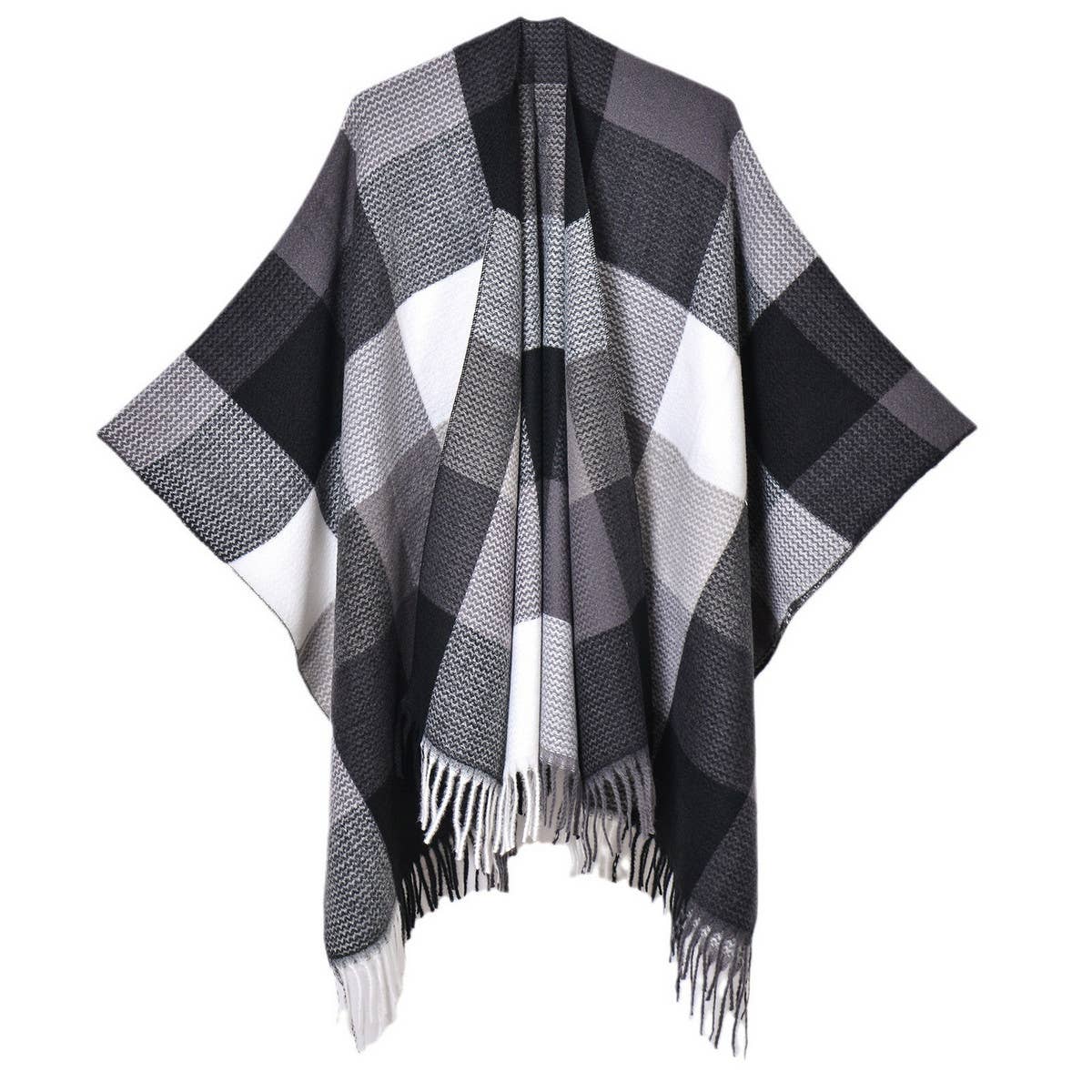 PLAID CAPE COLORBLOCK WINTER SHAWL FOR TRAVEL_CWASC0960