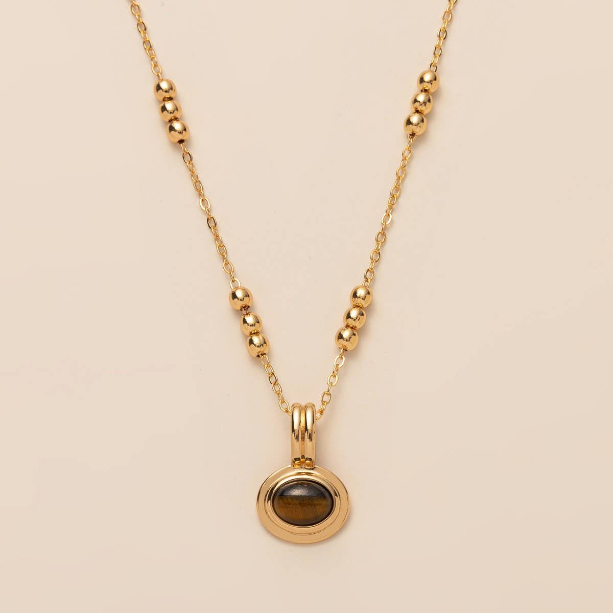 STAINLESS STEEL MULTI LAYERED GEMSTONE NECKLACE_CWMM5733