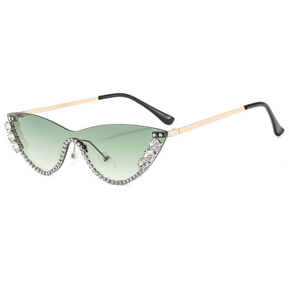 Trendy Rhinestone Half Frame Cat Eye Sunglasses_Cwasg1189