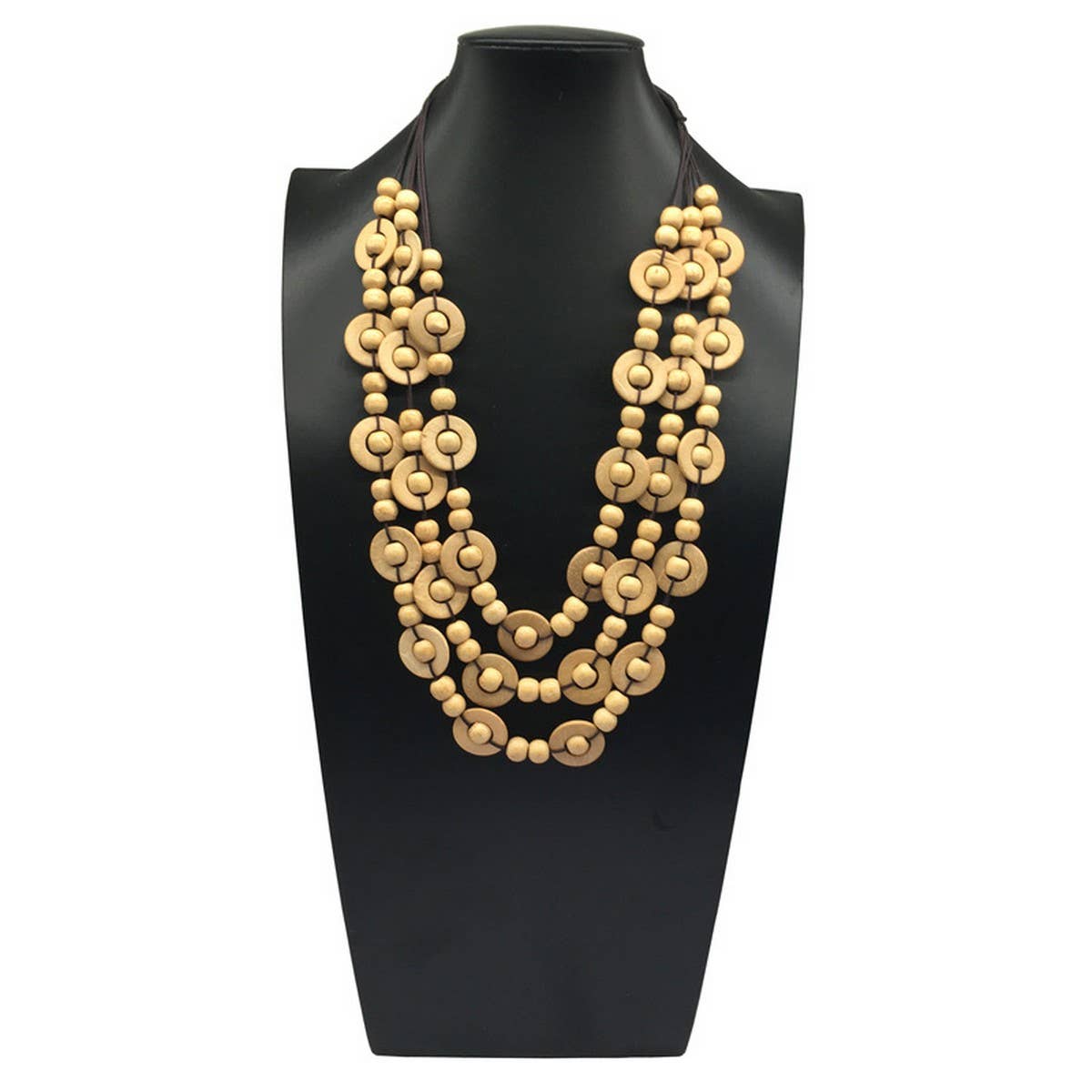 HAND WOVEN COCONUT SHELL WOOD ROUND BEAD NECKLACE_CWMM4555