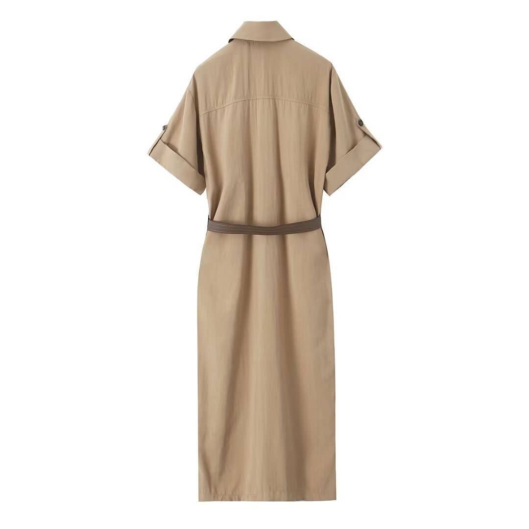 Stylish Casual Shirt Dress With Belt