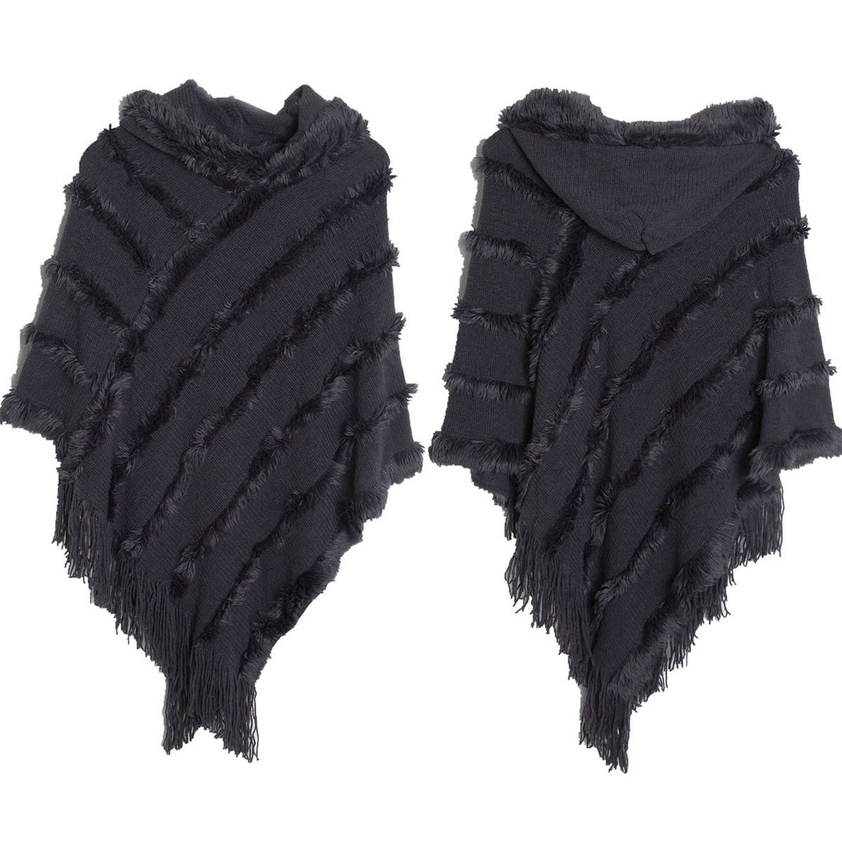 HOODED CAPE WITH FRINGED HEM SCARVES_CWASC0118