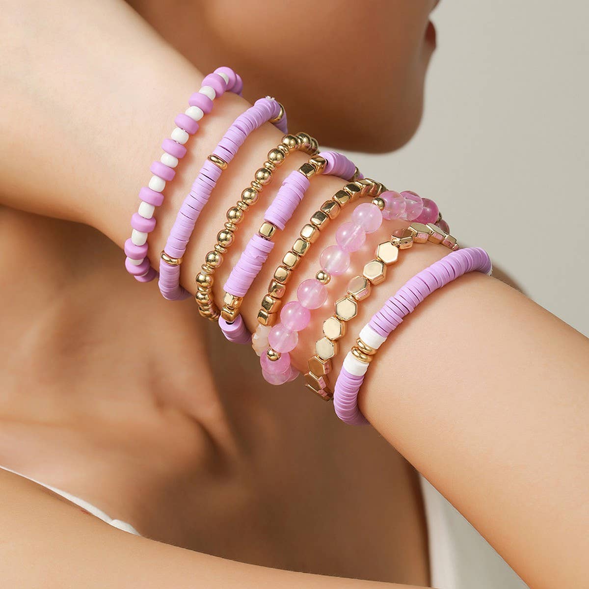 SIMPLE MULTI STRAP POLYMER CLAY BRACELET SET_CWMM3527