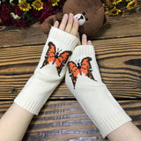 ORANGE LARGE BUTTERFLY LONG HALF FINGER GLOVES_CWMM1671