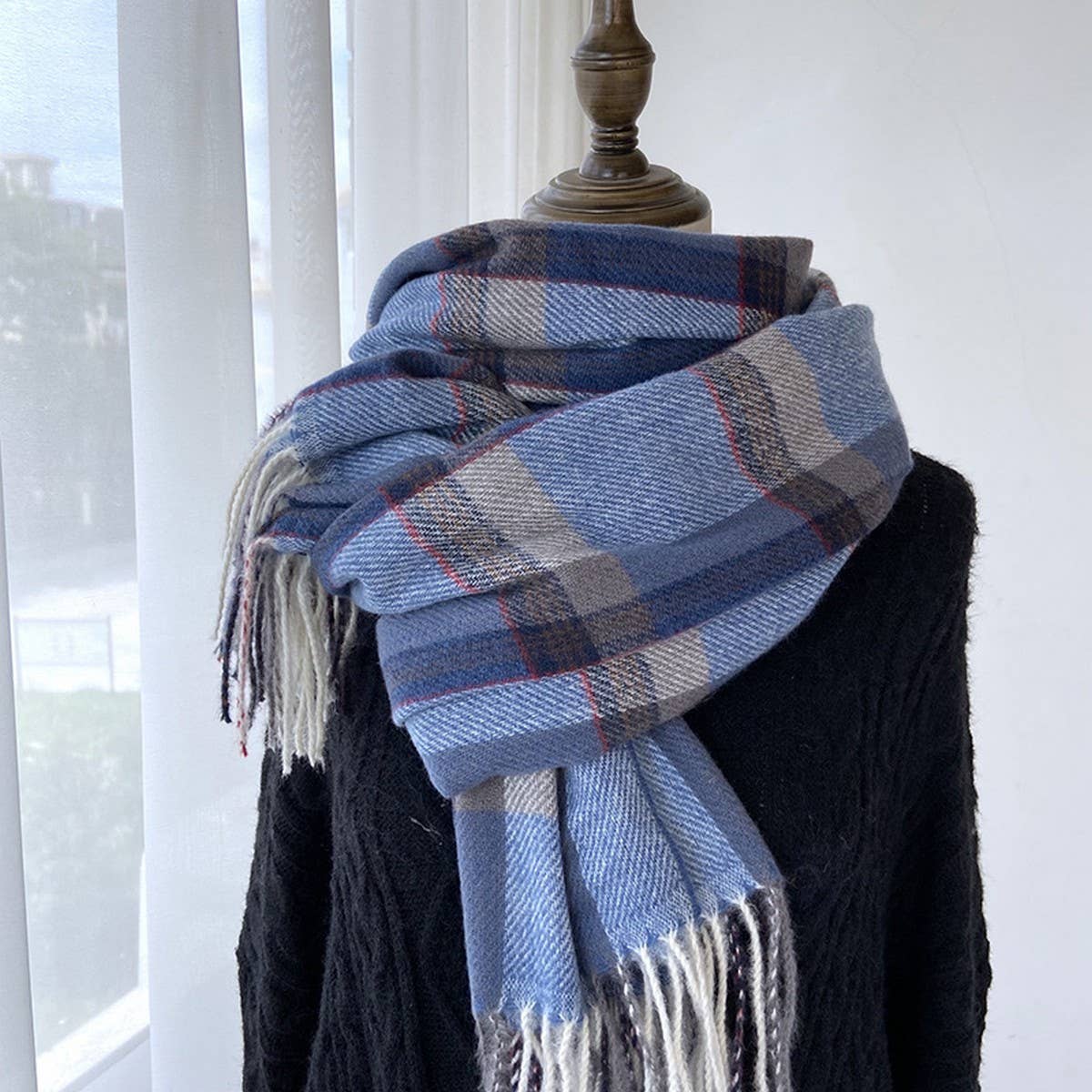 PLAID FAUX CASHMERE MID LENGTH SCARF FOR WINTER_CWASC1456