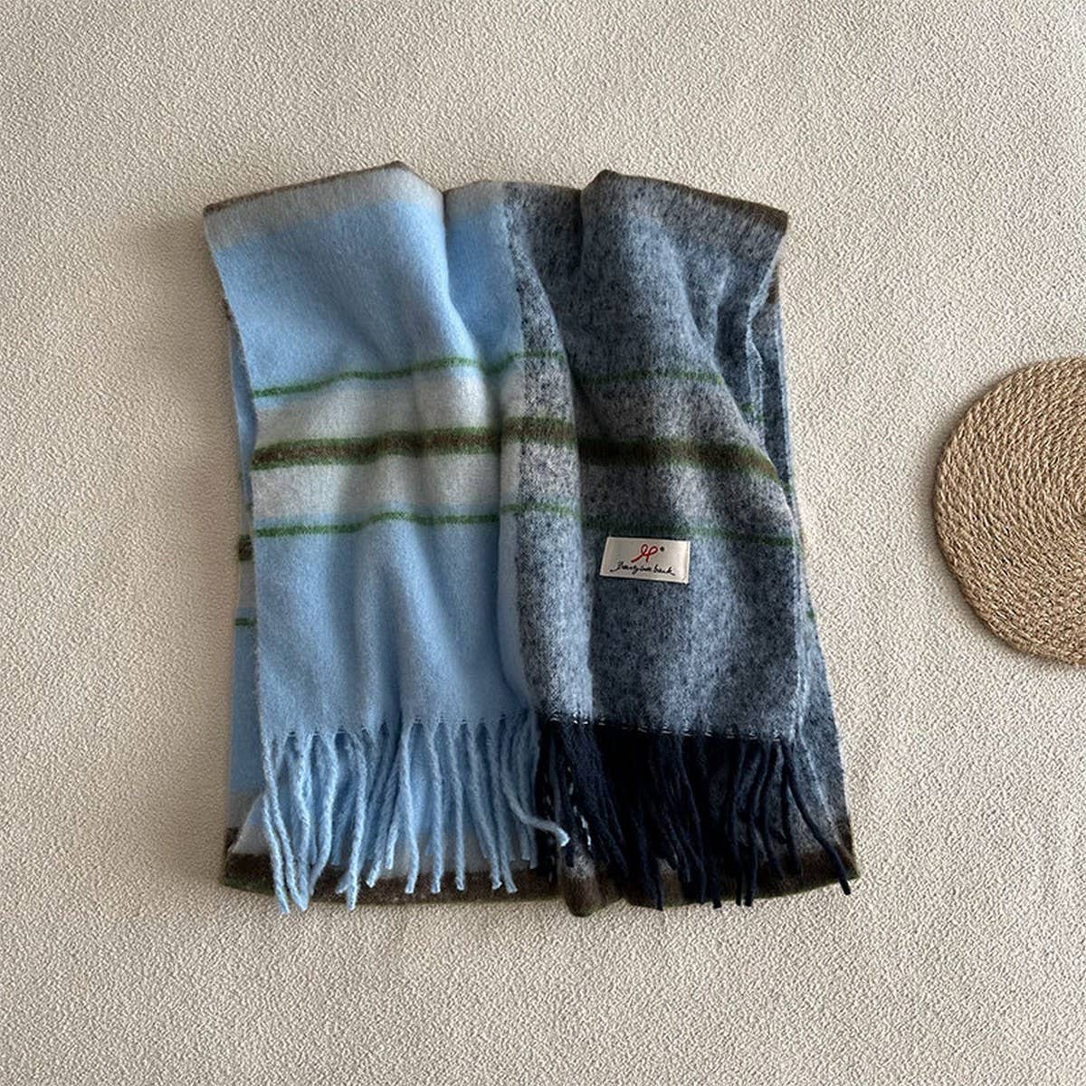 BLUE PLAID FAUX CASHMERE SCARF WINTER WARM_CWASC2337