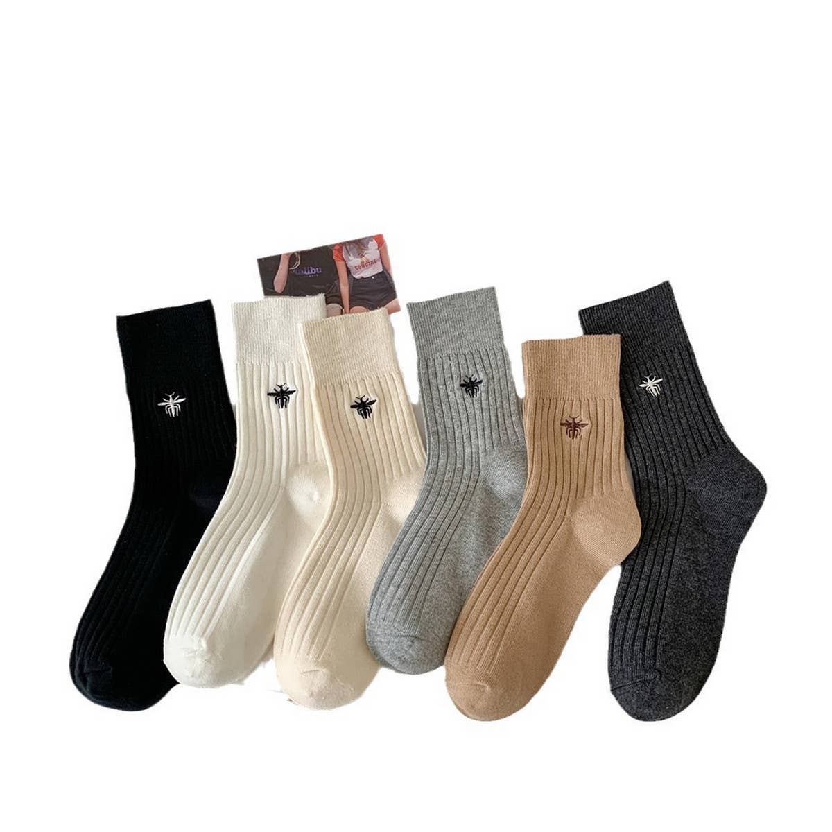 EMBROIDERED MID CALF VERTICAL KNITTED PILE SOCKS_CWMS0944