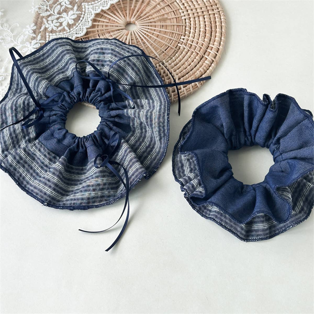 Blue Stripe Denim Scrunchie Retro Style_Cwaha07612