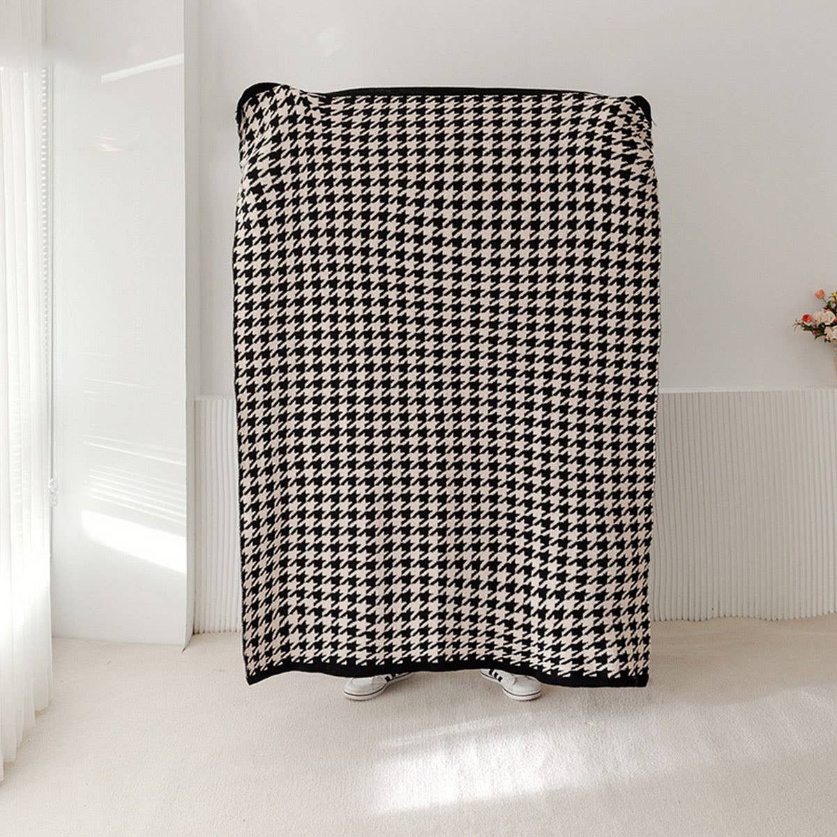Versatile Houndstooth Knitted Wool Throw Blanket_Cwmm2386