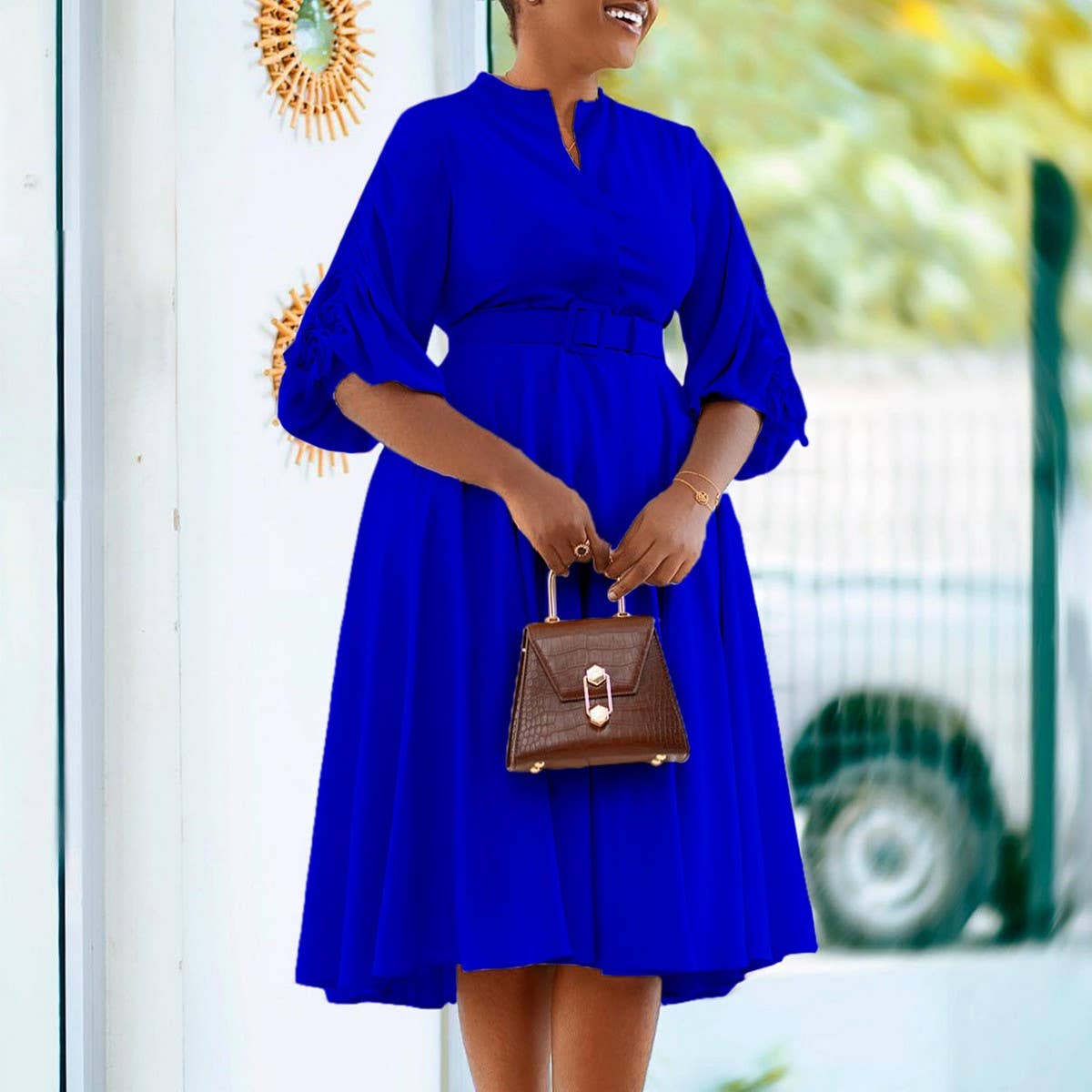 FASHIONABLE AND ELEGANT PLUS SIZE PLEATED DRESS_CWDSD6066