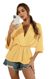 Solid Color Deep V-Neck Loose Waist Blouse