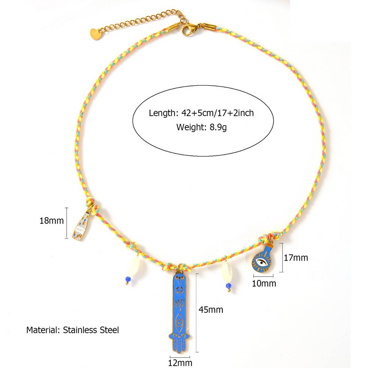 KNOTTED COTTON ROPE NECKLACE WITH FATIMA PENDANT_CWMM8855