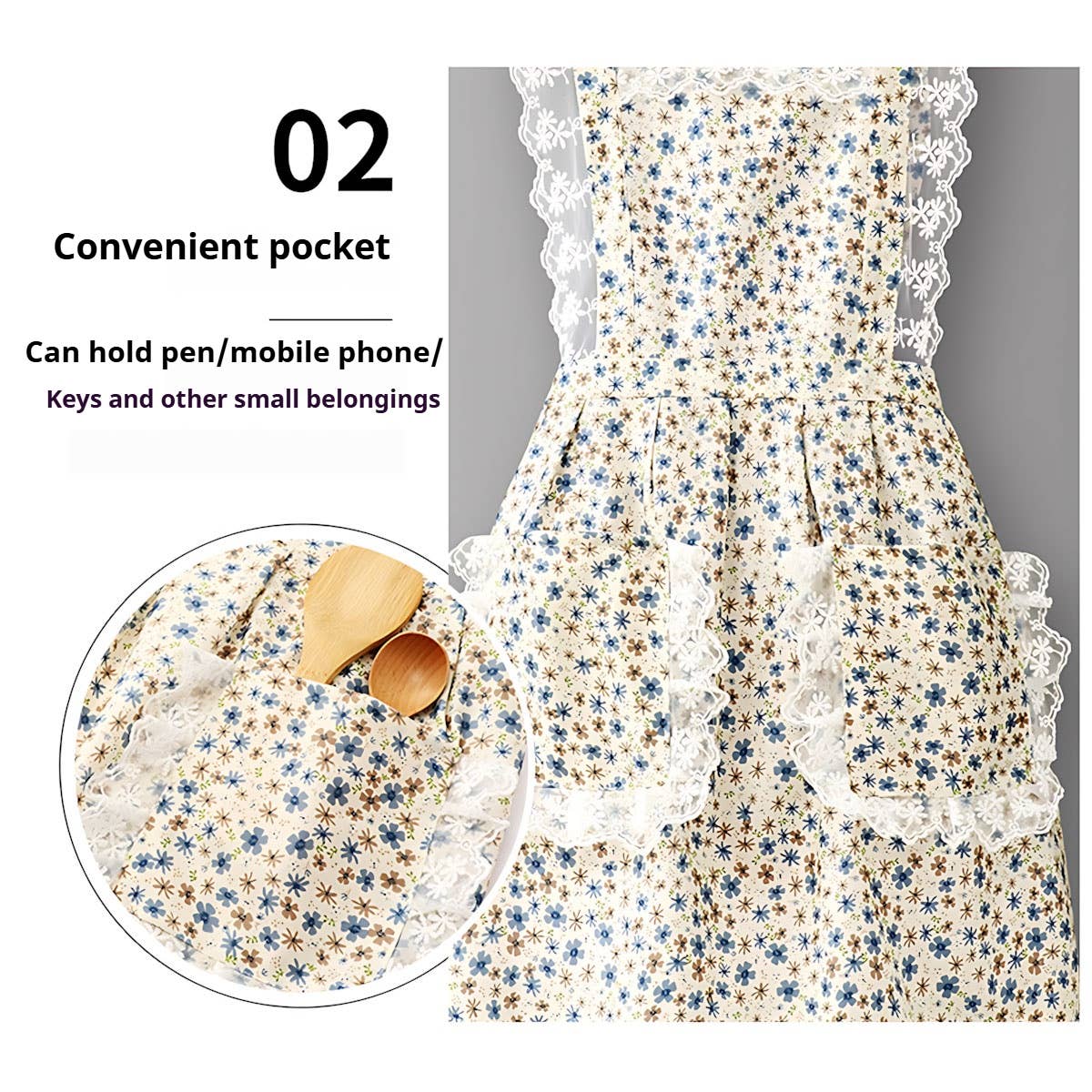 FLORAL LACE TRIM KITCHEN APRON FOR WOMEN_CWMM6594