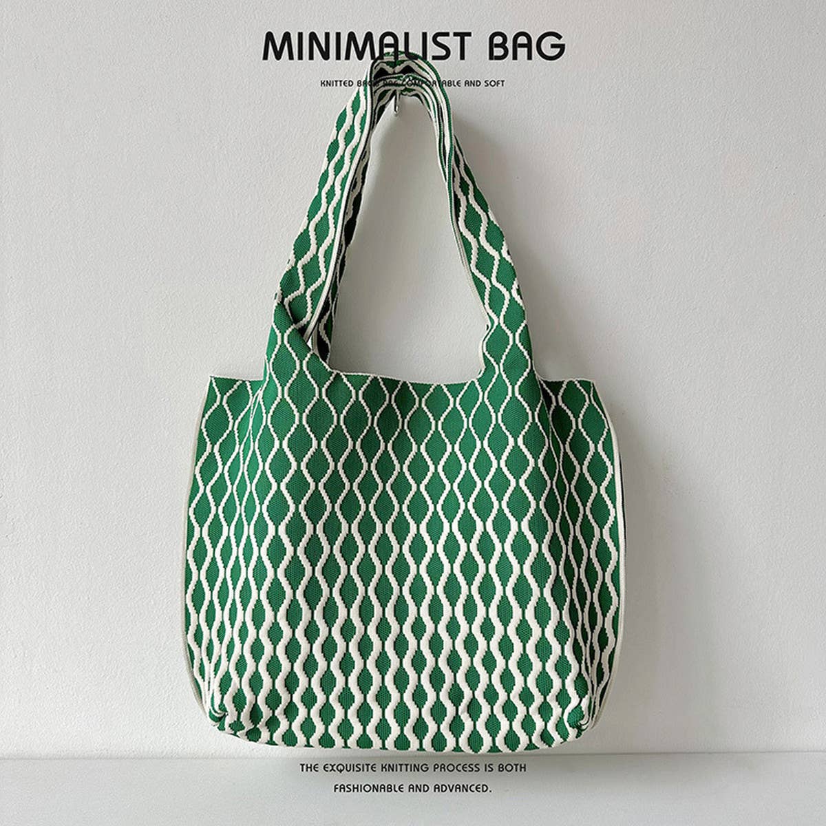 Women Fashion Plaid Knitted Shoulder Handbag_Cwab1515