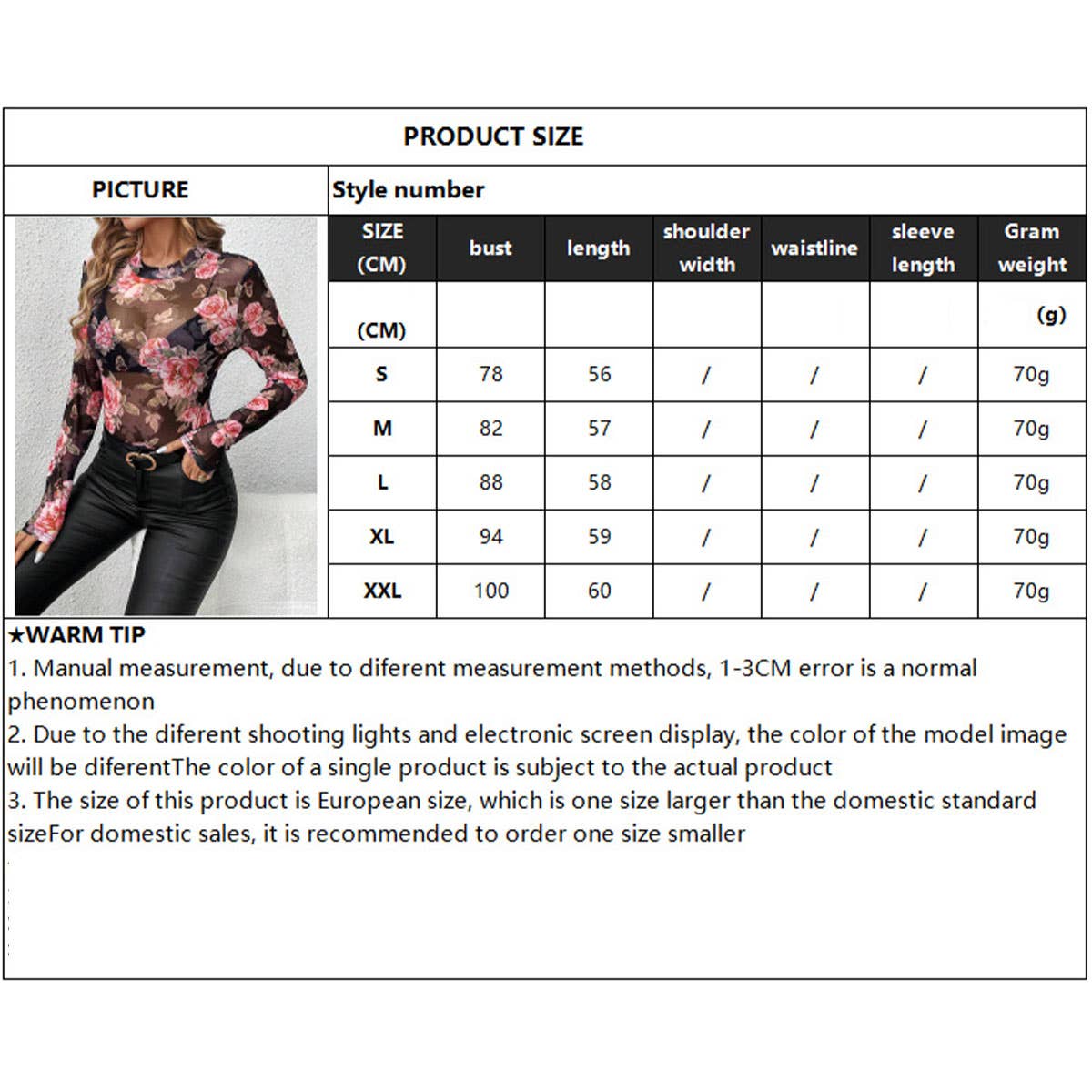 SEMI SHEER ROSE PRINT CHIFFON MESH LACE TOP_CWTBLL3424