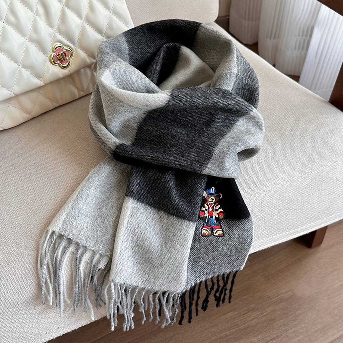 BRITISH PLAID BEAR SCARF UNISEX WINTER WARM WRAP_CWASC1496