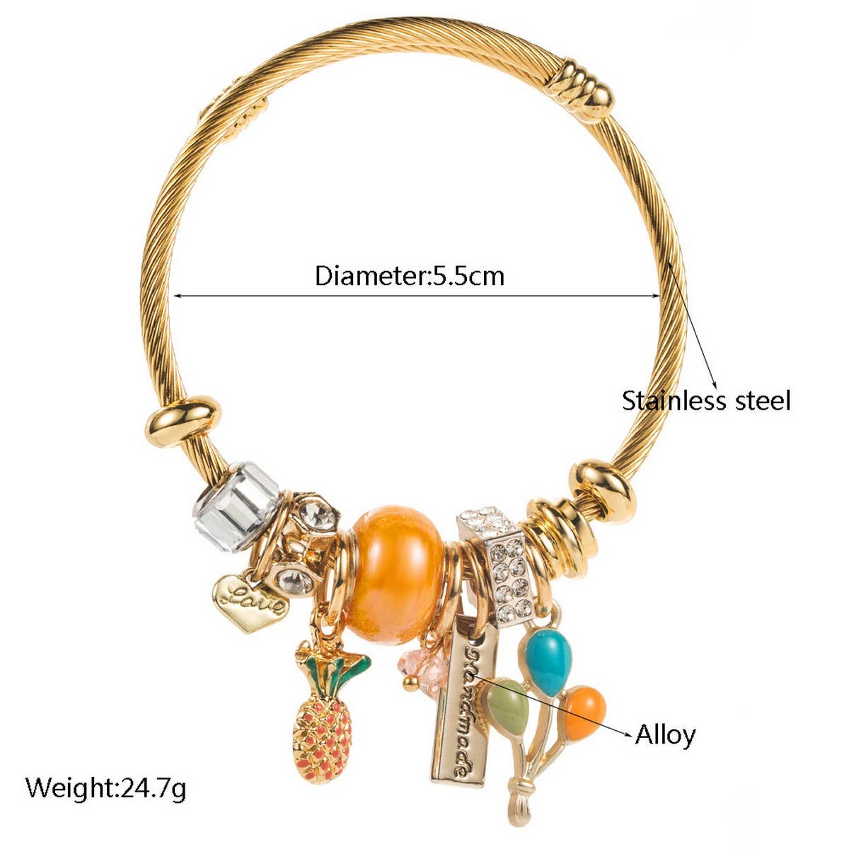 GOLD STAINLESS STEEL BRACELET WITH PINEAPPLEBALLOON_CWMM8586