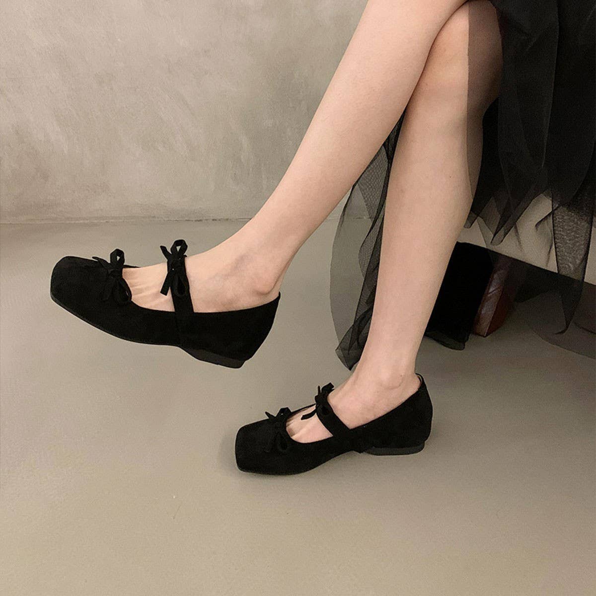 PINK BALLET FLATS WITH BOW PLATFORM MARY JANE_CWSHF0147