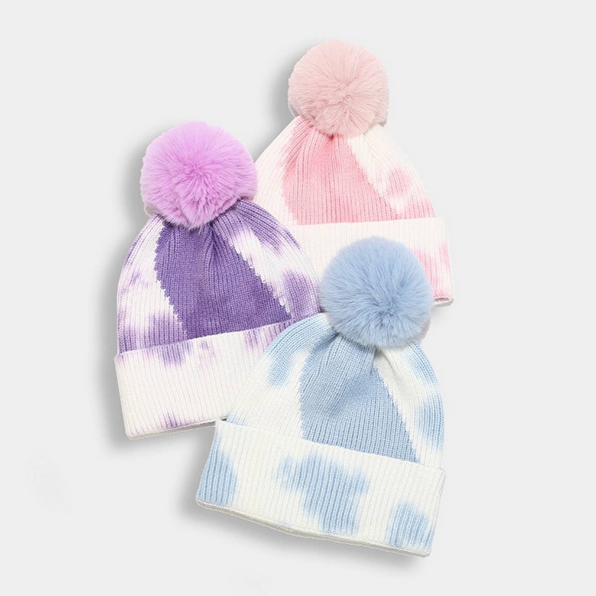 NEW TIE DYE POM POM KNITTED HAT_CWAH1619