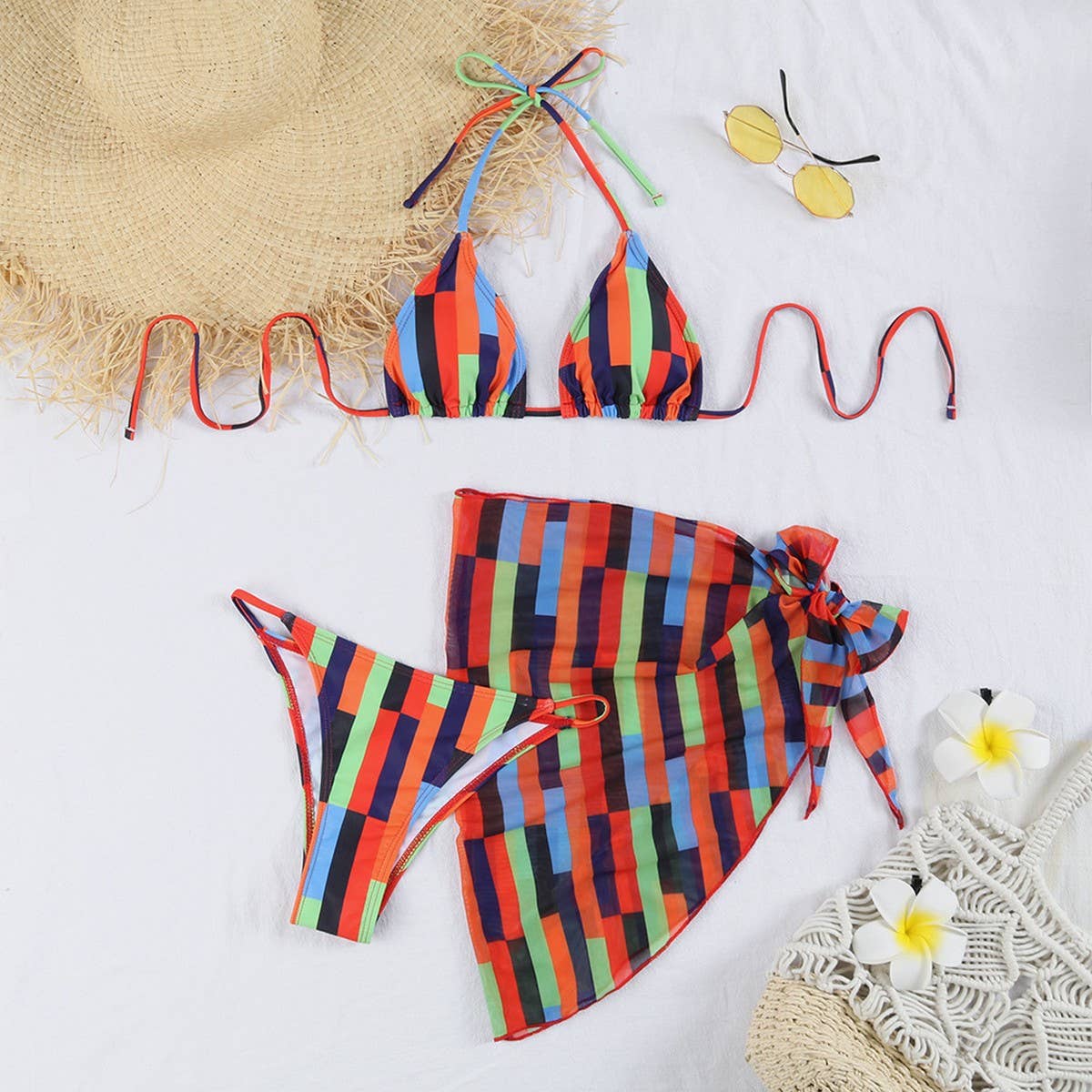 PRINTED PUSH UP SEXY BIKINI THREE PIECE SWIMSUIT_CWMW0727