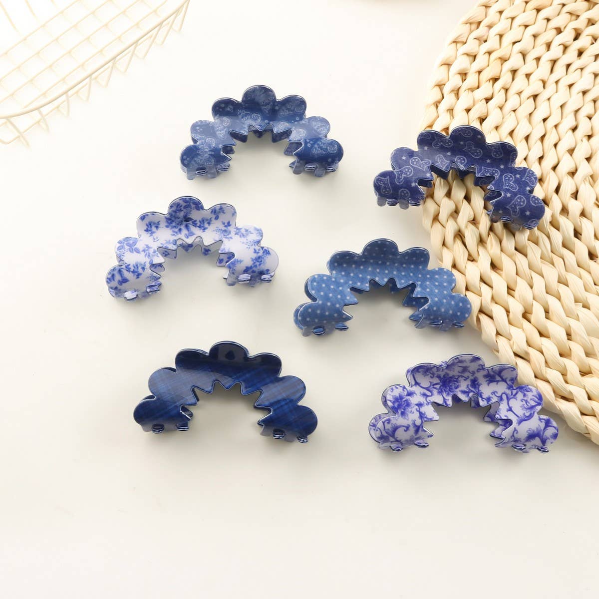 Cwaha1400_Simple Wave Hair Claw Clip  Blue Set
