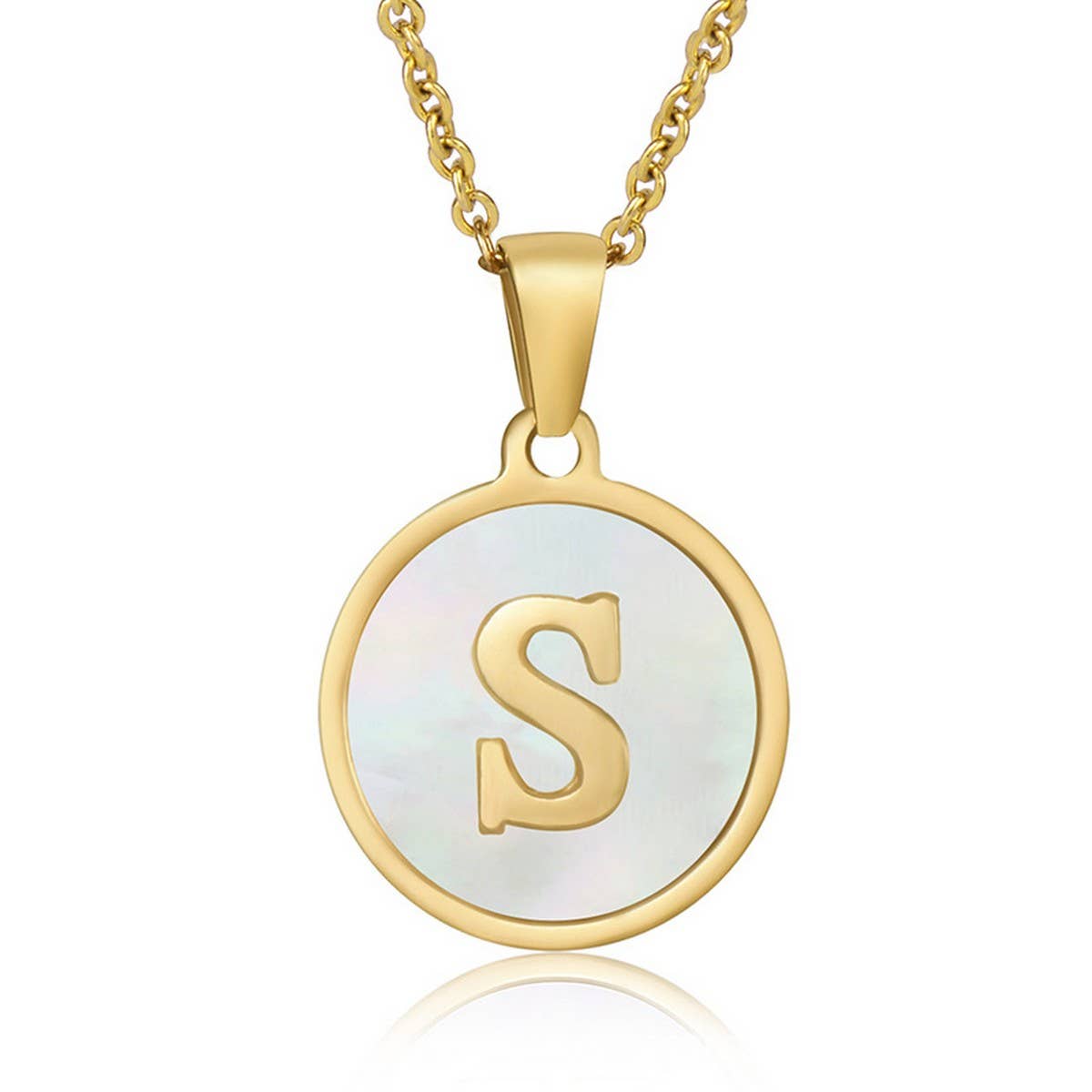 CIRCULAR SHELL ENGLISH LETTER PENDANT NECKLACE_CWAJE0675