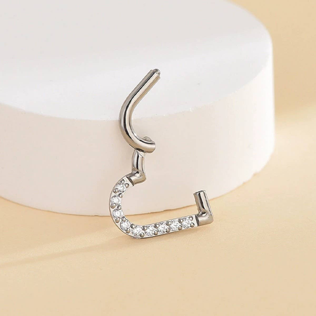 Zircon Heart Nose Stud & Hoop Stainle Steel_Cwmm9518