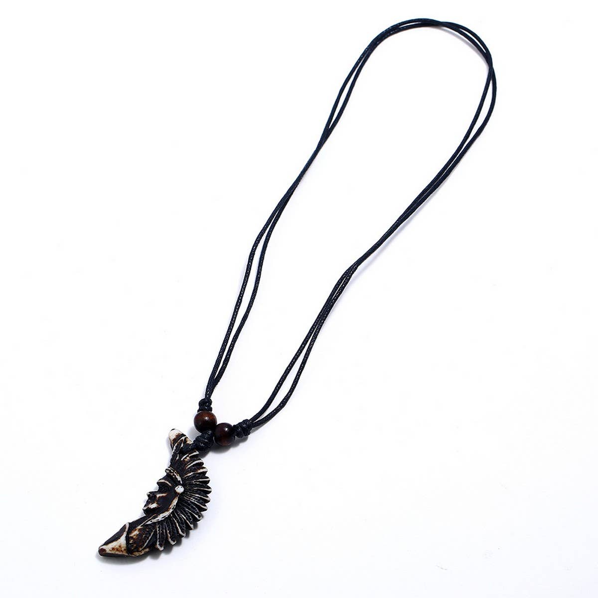 Vintage Wax Rope Resin Wolf Tooth Necklace_Cwmm4598
