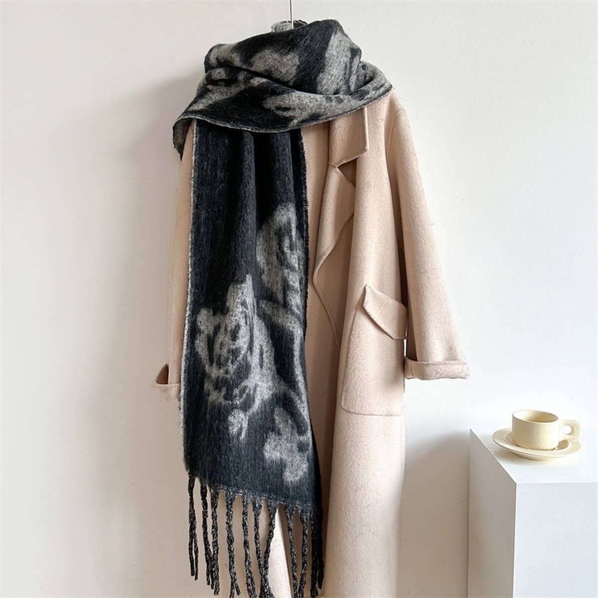 ROSE TASSEL SCARF COLORBLOCK LONG WINTER WRAP_CWASC0986