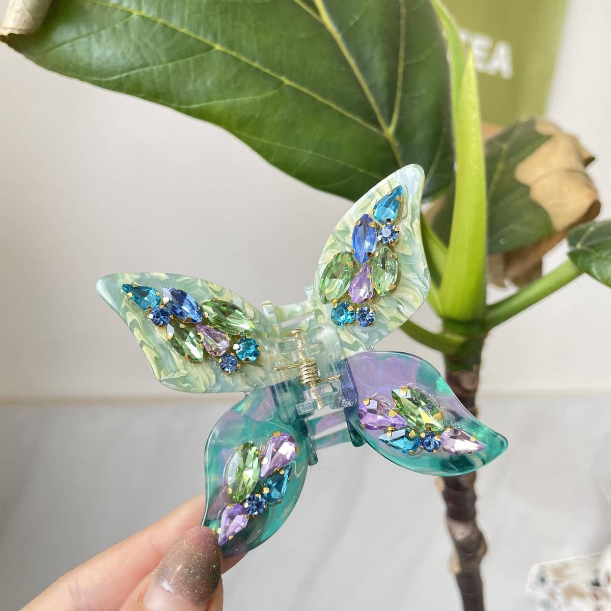 3D BUTTERFLY HAIR CLAW RHINESTONE FLORAL ACETATE _CWASC1583