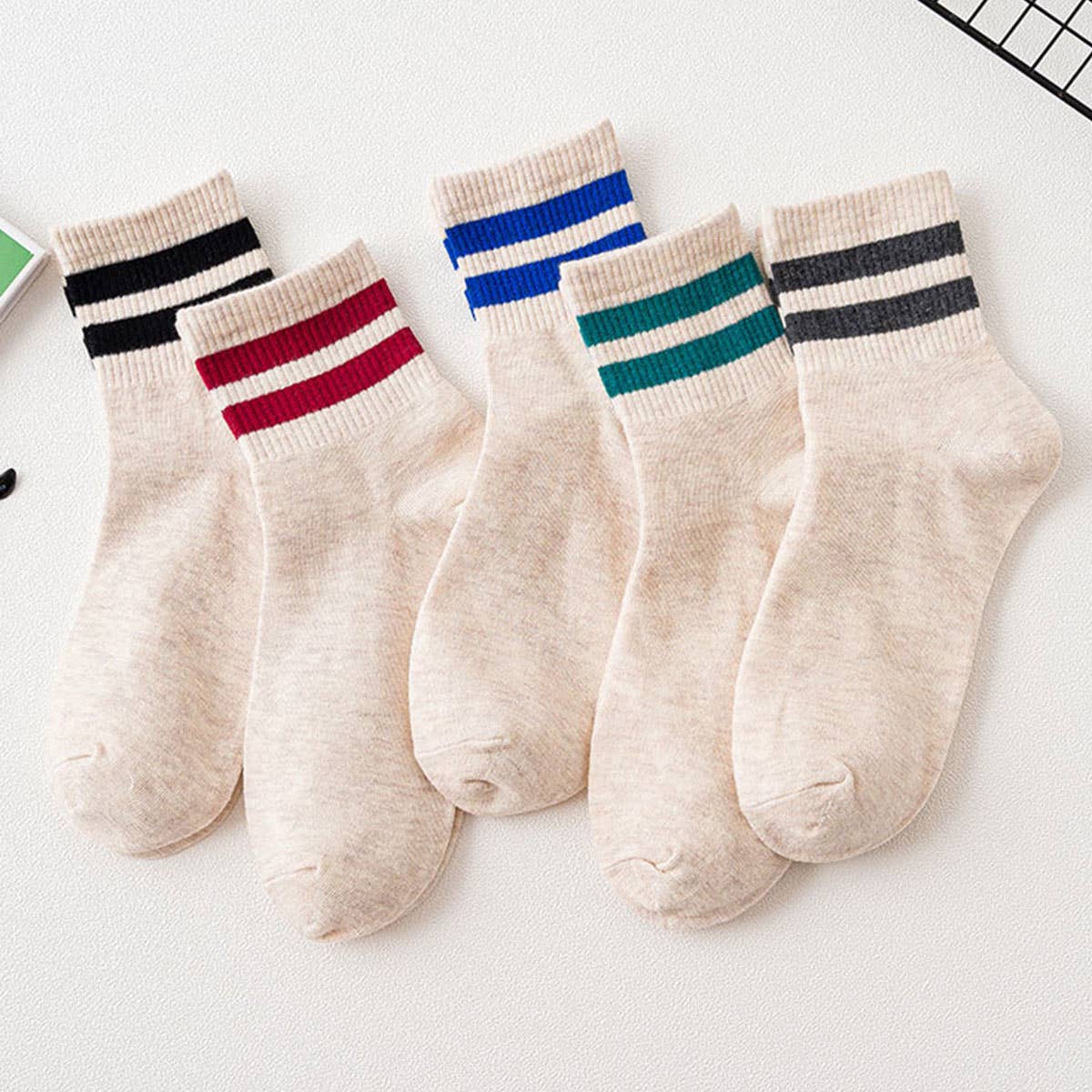 2 STRIPE COTTON MID SOCKS FOR WOMEN WHOLESALE_CWMS070
