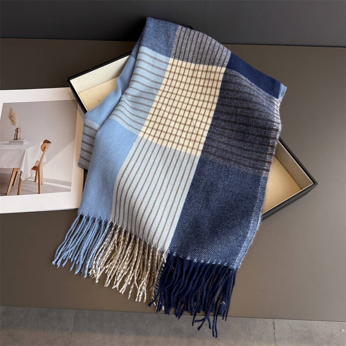 Colorblock Plaid Tassel Scarf Wrap For Winter_Cwasc03275