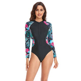 MULTICOLOR PRINTED ONE PIECE ZIP UP SWIMSUIT_CWMW0296