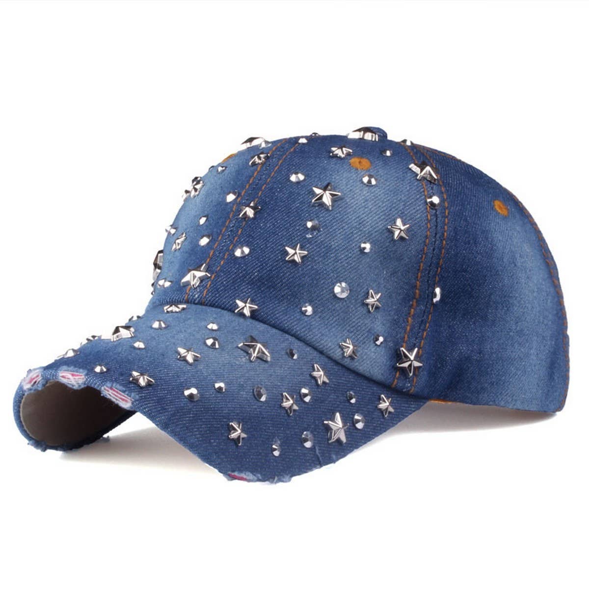 STARRY RHINESTONE DENIM BASEBALL CAP SUN HAT_CWAH0999